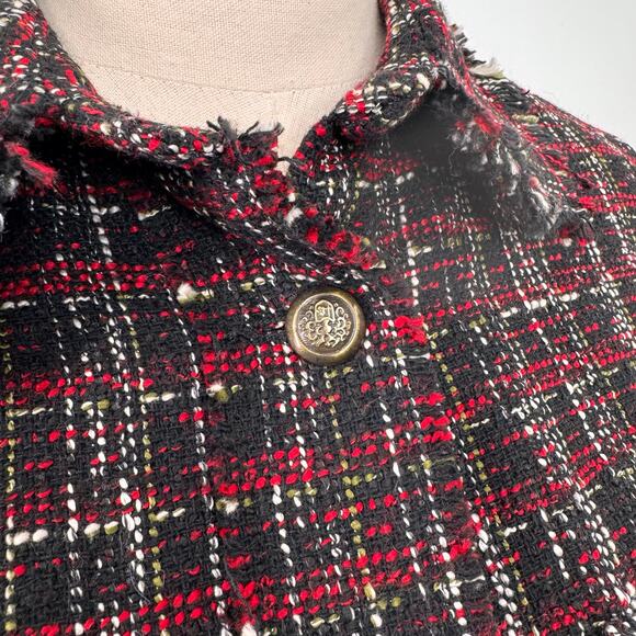 Zara Tweed Shacket Black Red Shirt Jacket Fringe Preppy Boho Contemporary Size S - Picture 4 of 15